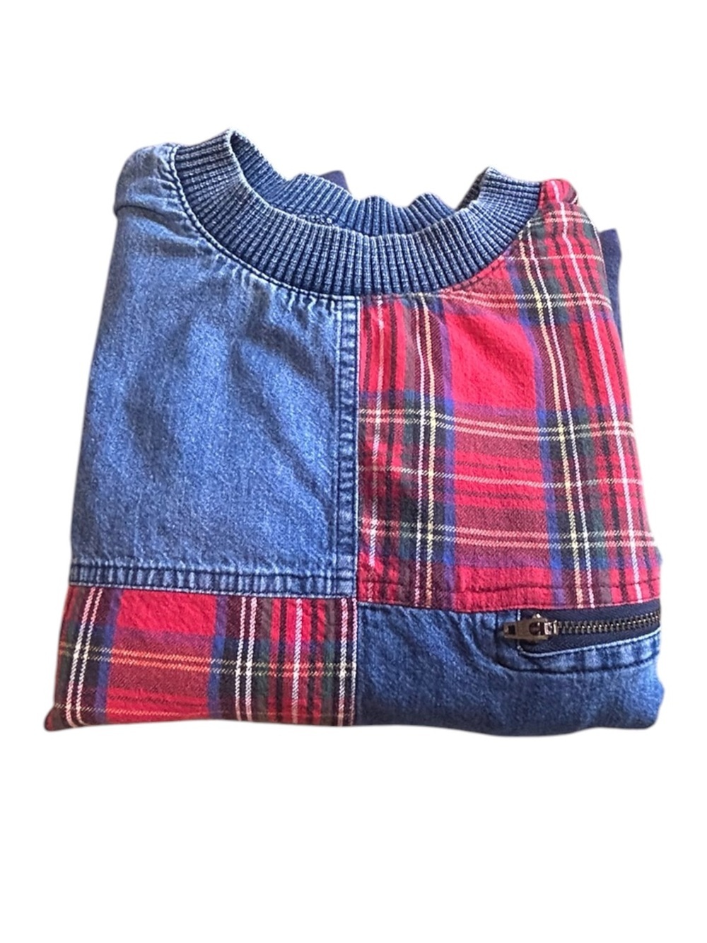 Vintage Marsha Sport Patchwork Denim Plaid Pullover 90s Grunge Top - Picture 14 of 14